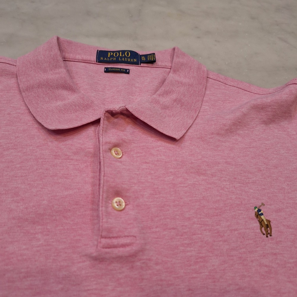 Polo Ralph Lauren Polo Shirt Sz XL Pink Heathered Classic Fit Preppy Cotton Top